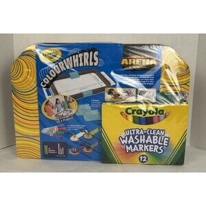 Crayola Colourwhirls Battle Arena Art Game & 12 Ultra-Clean Washable Markers New